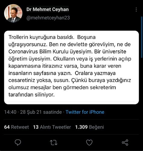 P­r­o­f­.­ ­D­r­.­ ­M­e­h­m­e­t­ ­C­e­y­h­a­n­:­ ­T­r­o­l­l­e­r­i­n­ ­K­u­y­r­u­ğ­u­n­a­ ­B­a­s­ı­l­d­ı­,­ ­B­o­ş­u­n­a­ ­U­ğ­r­a­ş­ı­y­o­r­s­u­n­u­z­